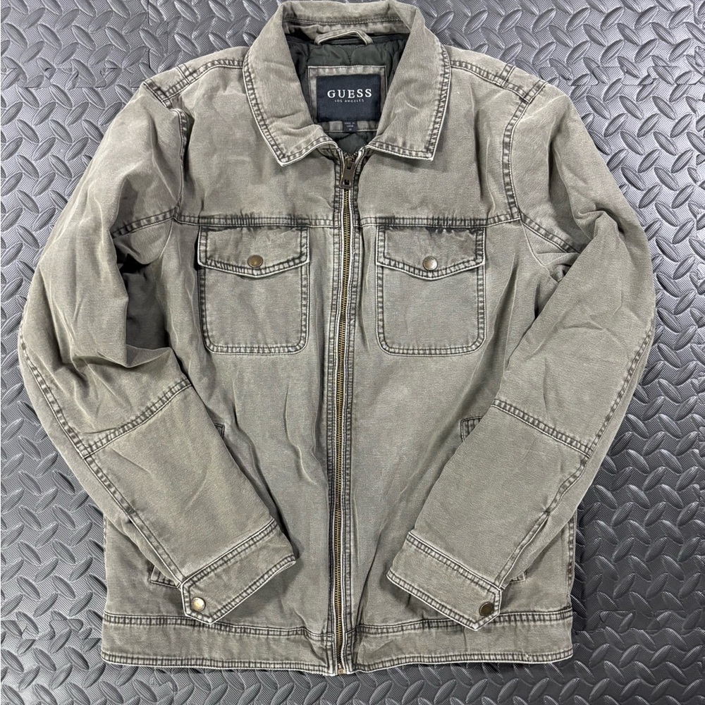 GUESS Los Angeles Olive Quilted Lined Zip Utility Jacket Men’s M - Picture 2 of 9